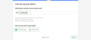 Set up phone number for 2-step verification