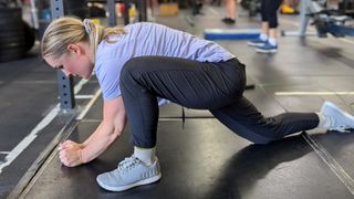 Physiotherapist Stephanie Clark demonstrates lizard pose