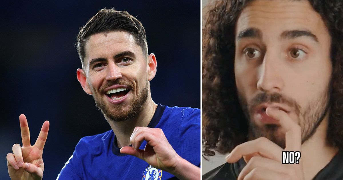 Jorginho of Chelsea celebrates after scoring their sides second goal from the penalty spot during the Premier League match between Chelsea and Leicester City at Stamford Bridge on May 18, 2021 in London, England. A limited number of fans will be allowed into Premier League stadiums as Coronavirus restrictions begin to ease in the UK following the COVID-19 pandemic.