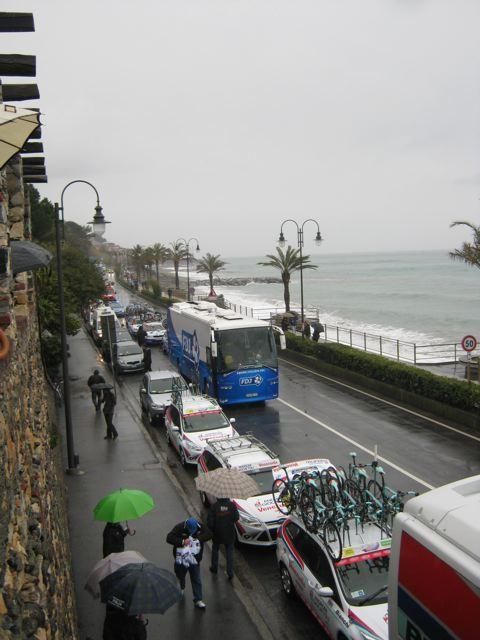 The race caravan awaits the re-start