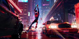 Miles Morales web swinging in Spider-Man: Into the Spider-Verse