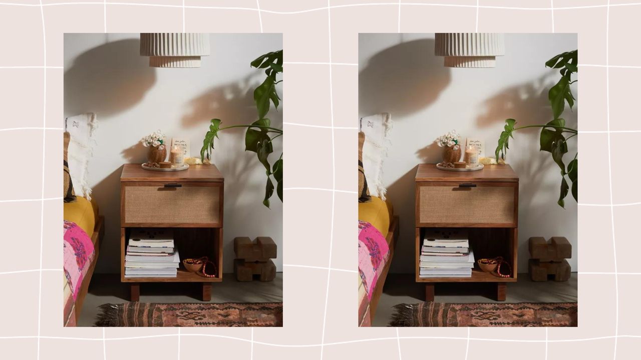 Nightstand with books and rug