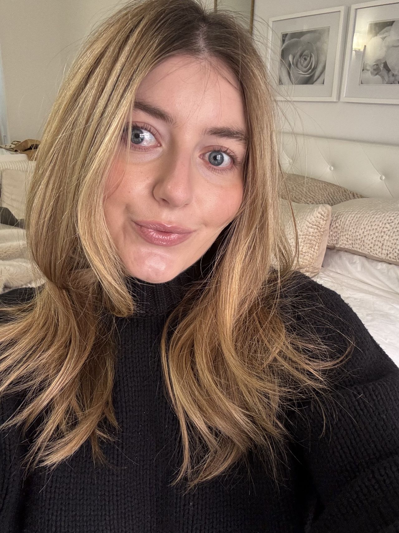 Samantha Holender before, during, and after testing Oribe's Dry Shampoo.