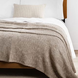 Nate Home by Nate Berkus Lightweight 100% Cotton Basket Weave Two-Tone Blanket | Breathable, All-Season Throw, Decoration for Bedding from mDesign - Full/Queen, Sandstone (Taupe)