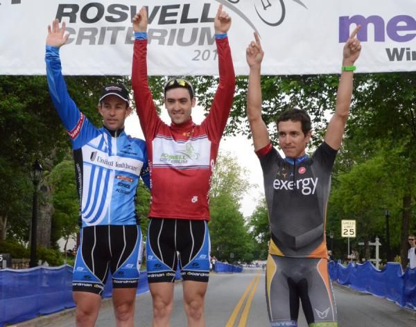 The Men's podium (l-r), Hilton Clarke, Jake Keough, and Carlos Alzate.