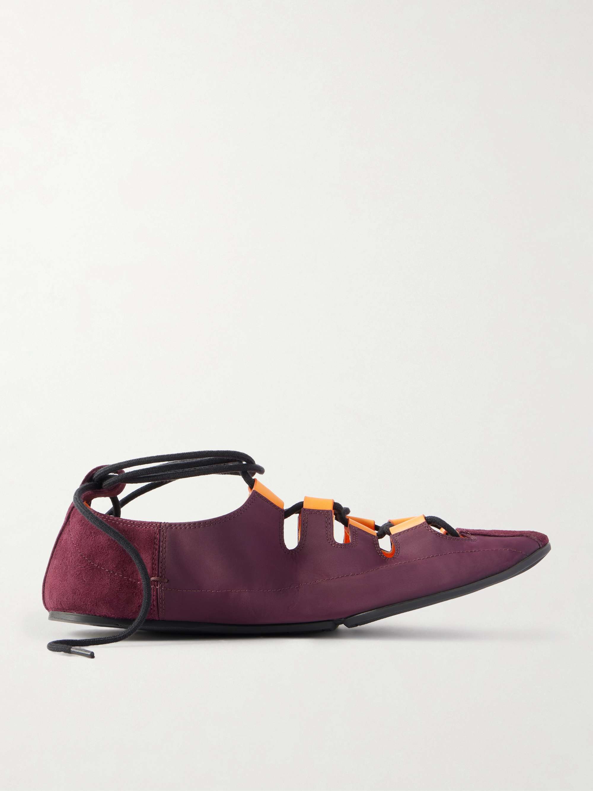 Suede-Trimmed Shell Ballet Flats