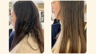 Mariana Cerqueira hair before and after using ghd Chronos hair styler - side profile