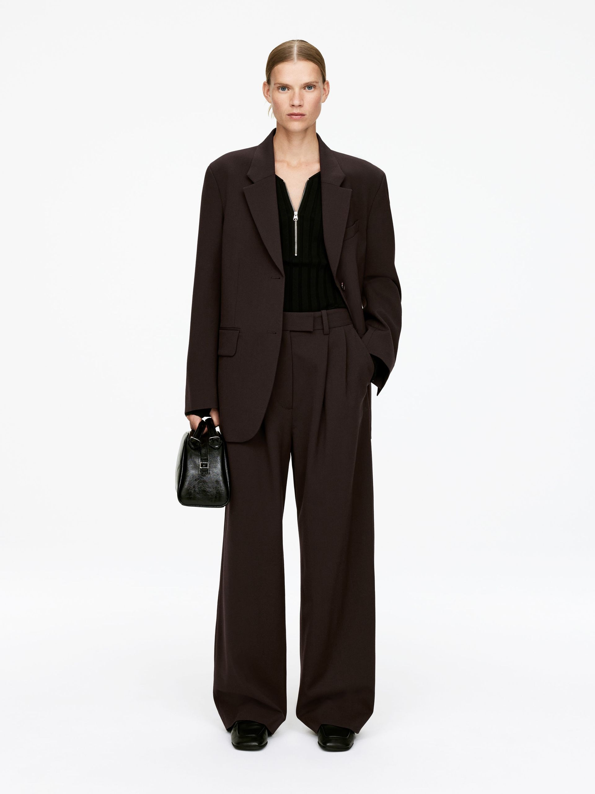 Wide-Leg Tailored Trousers – Dark Brown – Women – Arket Gb