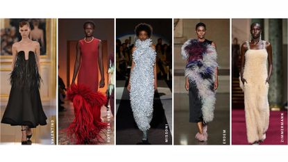 models wearing textured eveningwear at the Missoni, Erdem and Bottega Veneta catwalk shows