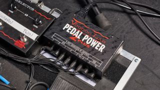 Close up of Voodoo Labs pedalboard power supply