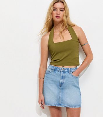 Light Blue Denim A-Line Mini Skirt