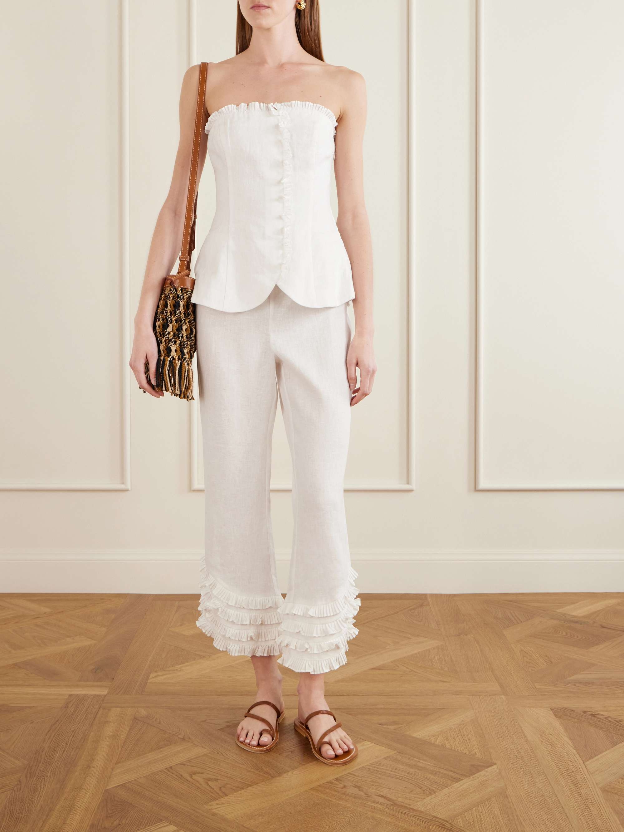 Florence Strapless Ruffled Linen Top