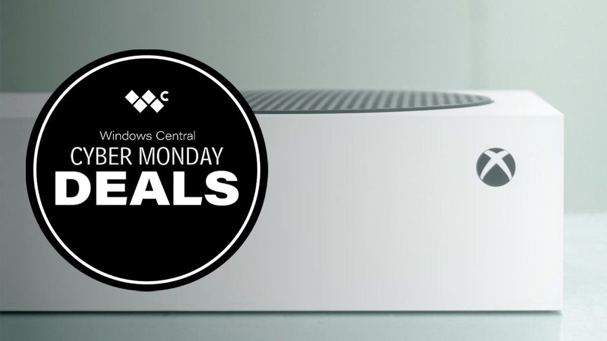 Xbox Series S with Cyber Monday deal graphic.