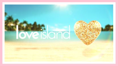 Love Island 2023 on ITVX/ The Love Island logo on a beach backdrop in a pink template