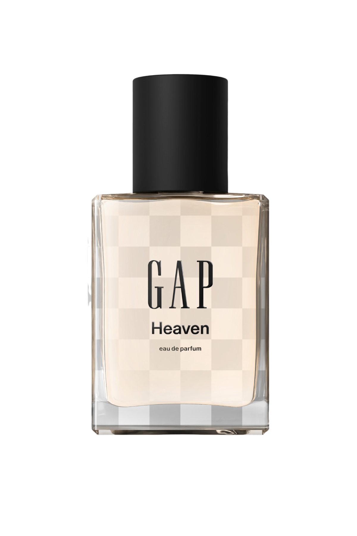 a clear glass bottle of Gap Heaven perfume