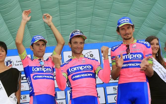 Scarponi joined by Ulissi and Pozzato on the podium
