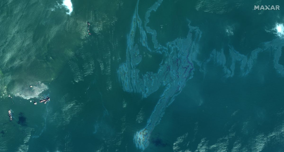 Satellite views of the area on Sept. 4, 2021 showed widespread oil slicks, which have not yet impacted the Louisiana shoreline.