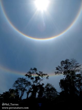 These amazing solar halos were spotted above the Tambopata River in Peru.