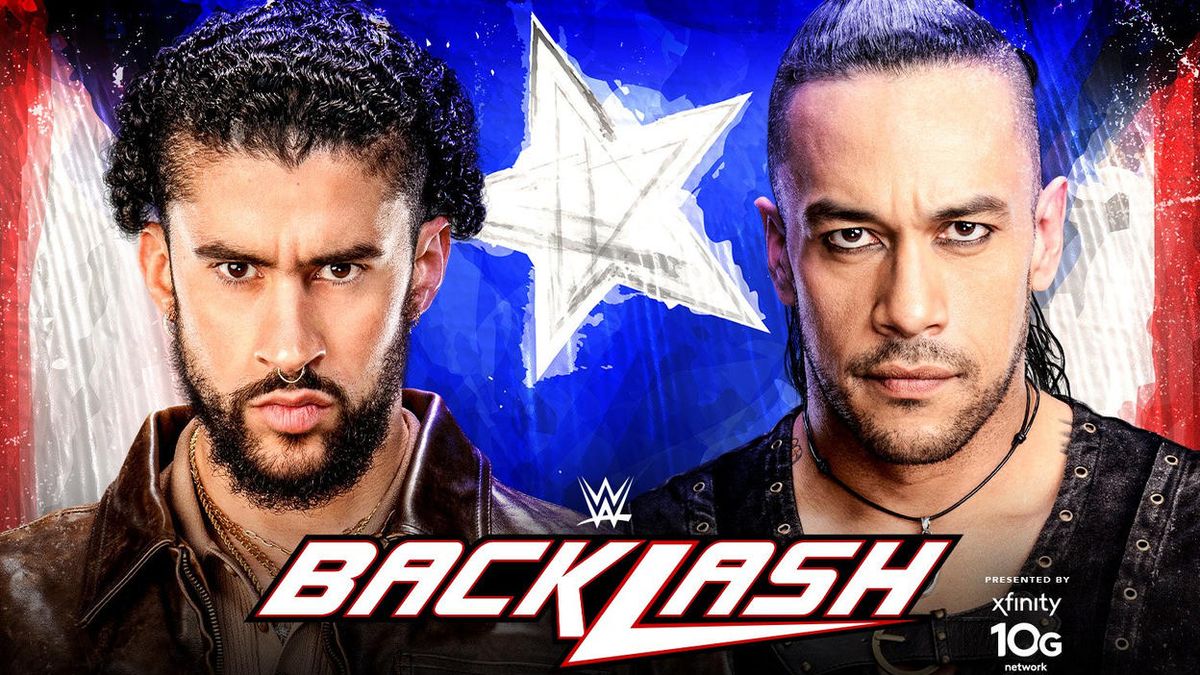 (L to R) Bad Bunny and Damian Priest will wrestle at the WWE Backlash 2023 live stream