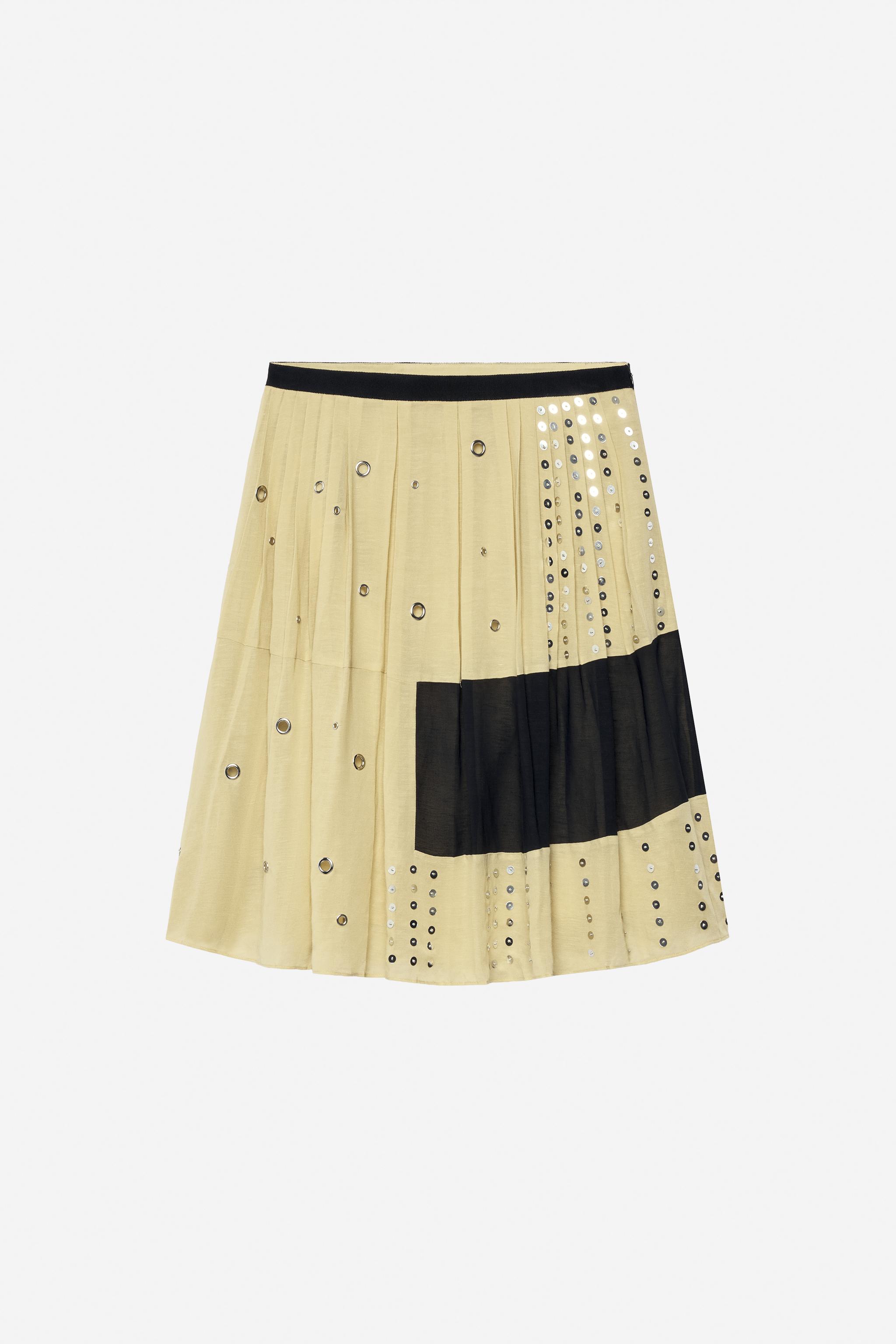 Linen-Blend Beaded Skirt - the Item - Ecru / Black - Xs