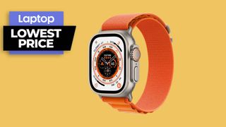 Apple Watch Ultra with orange band against an orange background