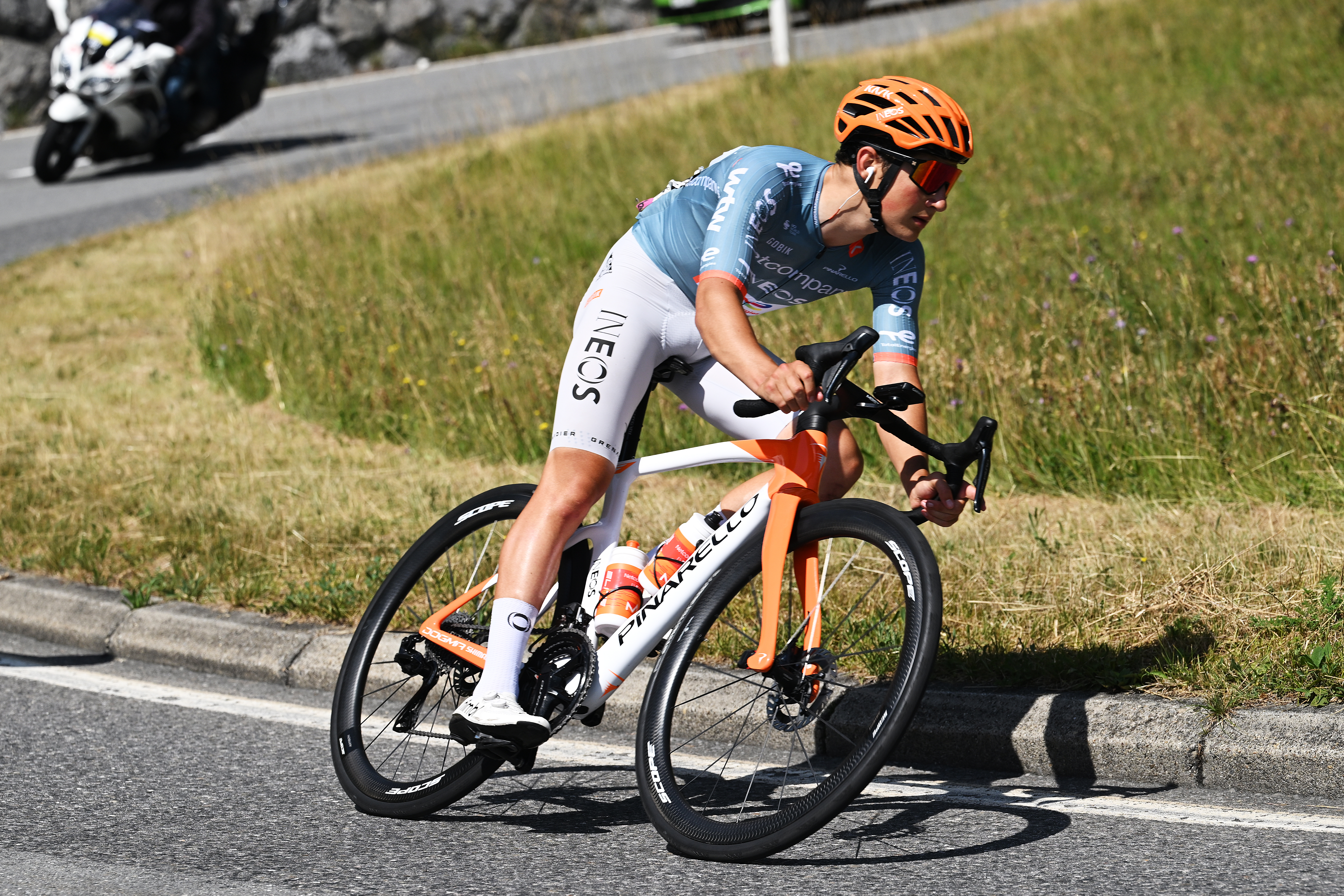 AJ August on a descent during 2026 Tour de Suisse