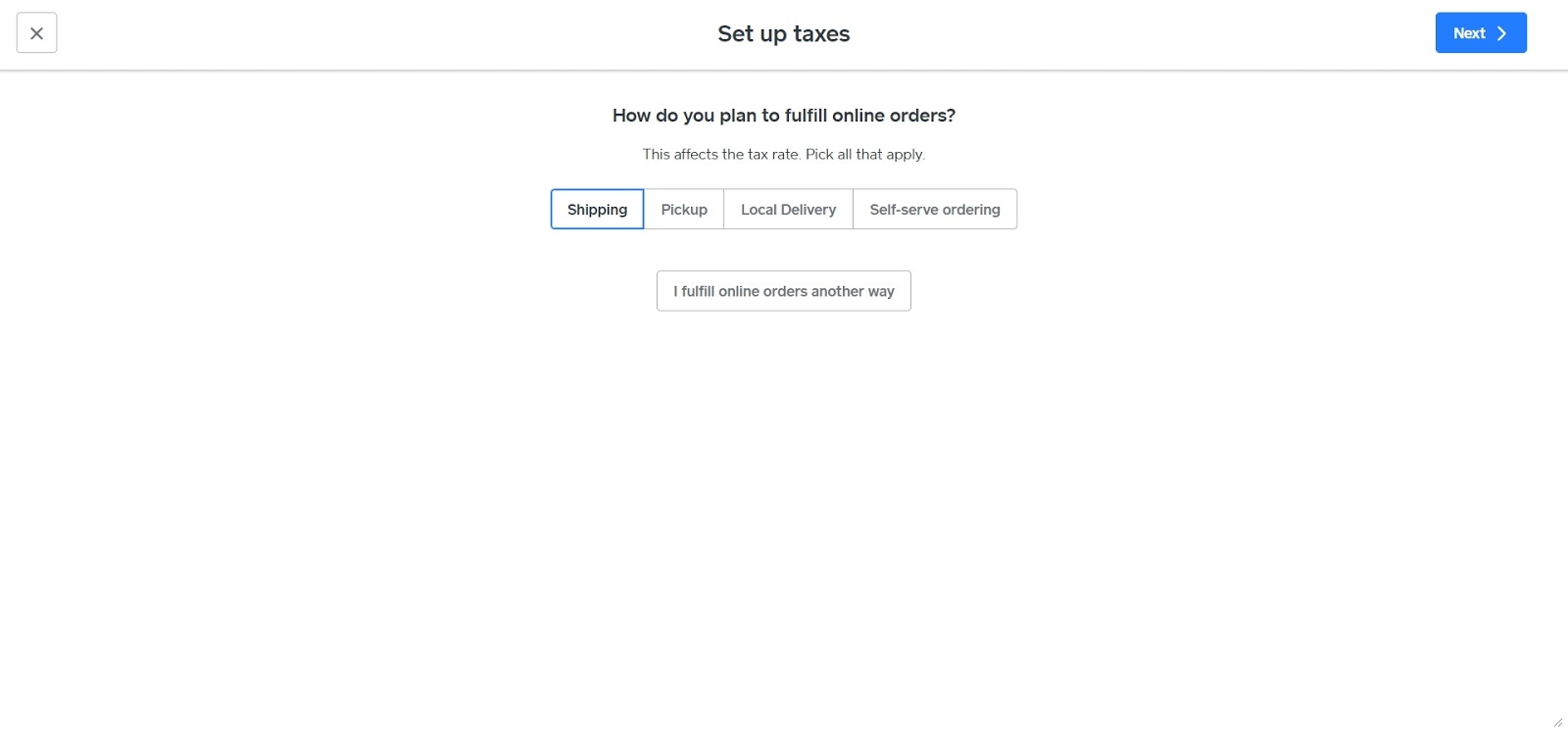 Square's webpage for setting up tax information for your site