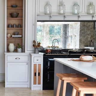 kitchen with white counter and wooden drawer