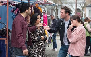 EastEnders Martin Fowler, Sonia Fowler and Kush Kazemi