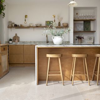 Oak kitchen with quorn stone floor tiles