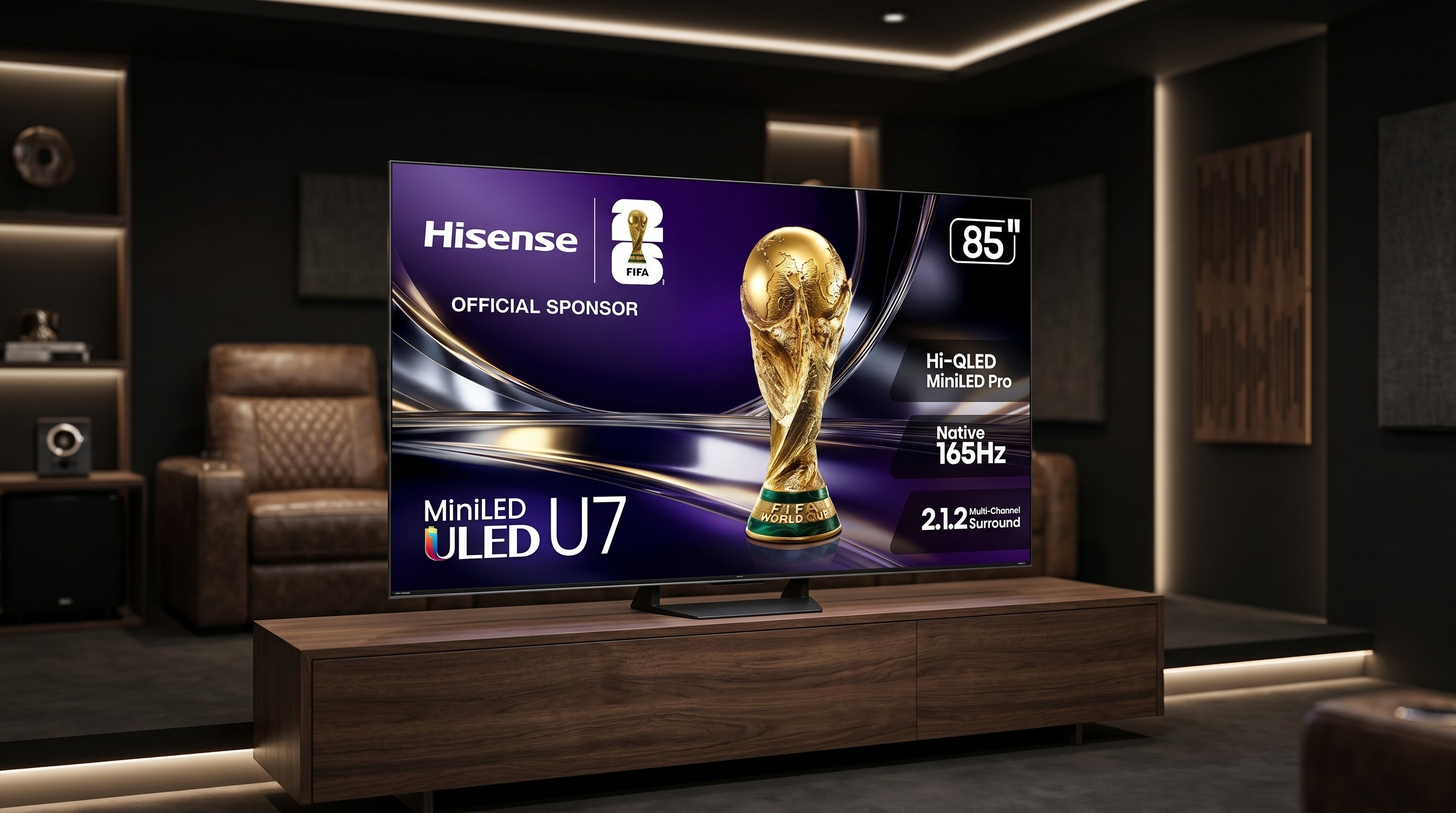 The Hisense U7 in a wooden living room environment
