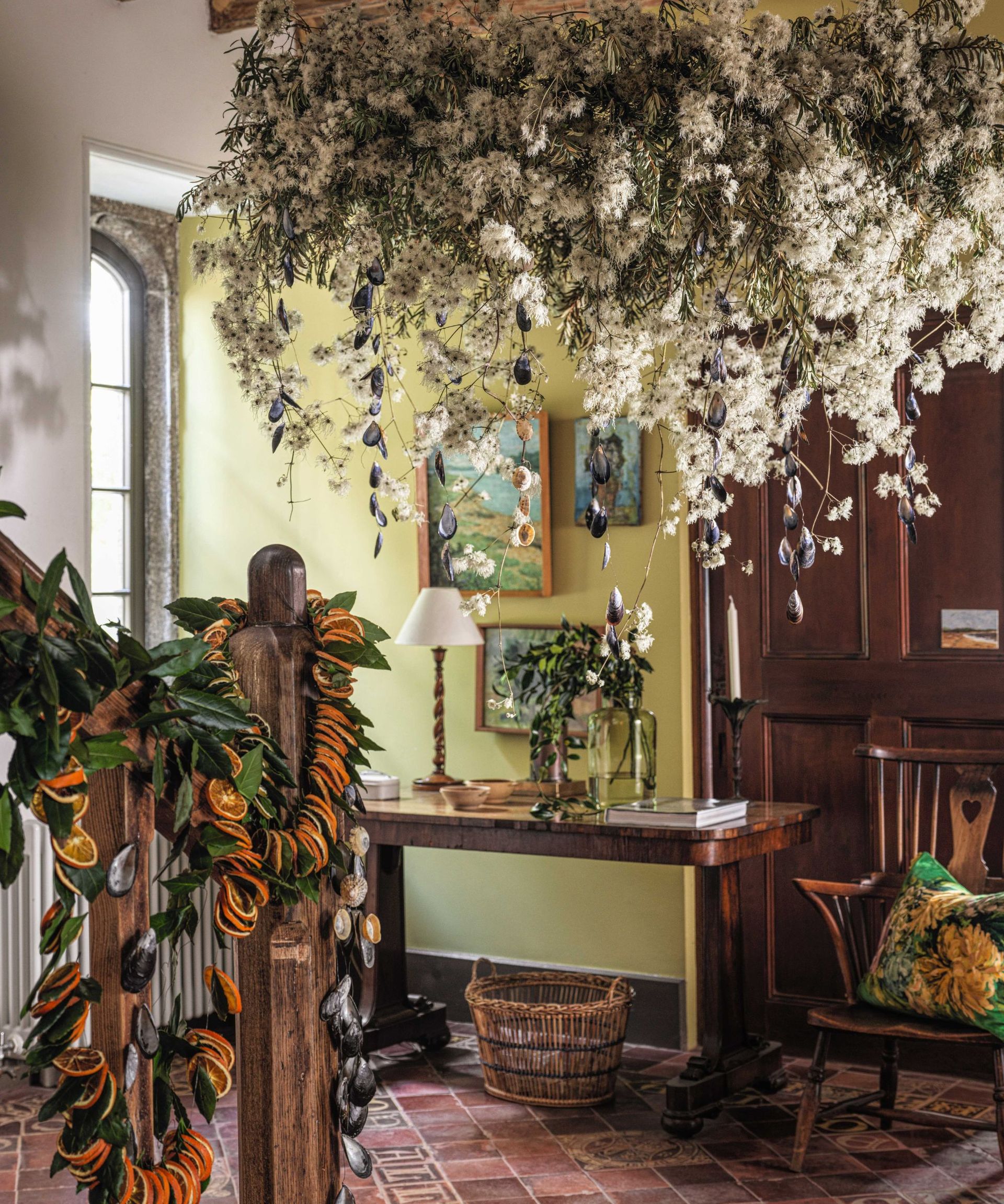 Entryway decorated for Christmas