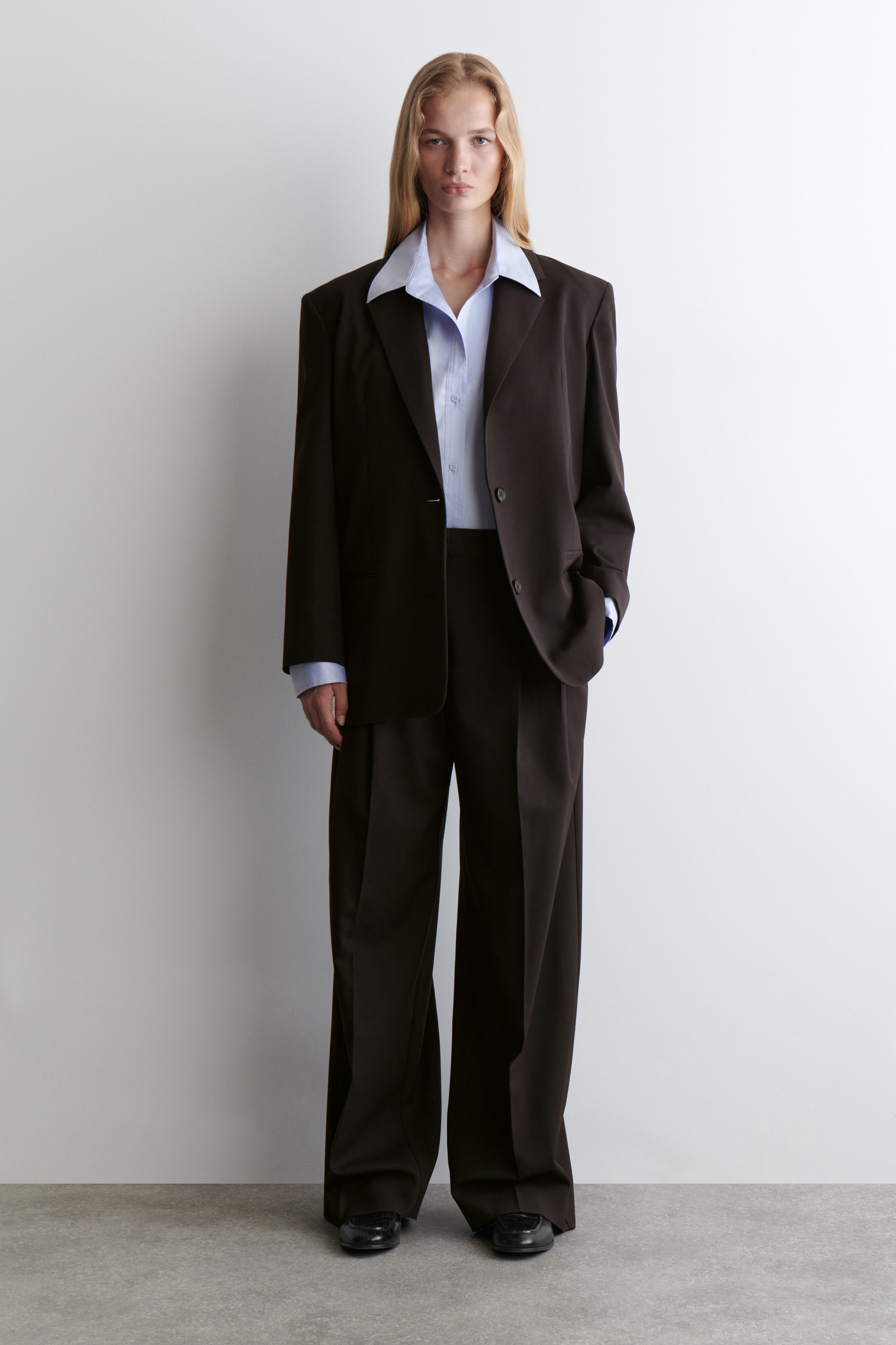 Relaxed Twill Wide-Leg Trousers