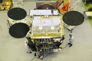 The 2,100-kilogram Express AM8 was built by ISS Reshetnev of Krasnoyarsk, Russia, and carries a C-, Ku- and L-band payload provided by Thales Alenia Space of France and Italy, a longstanding Reshetnev partner.