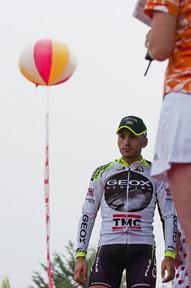 Geox-TMC rider Maurizio Gorato steps onto the podium as the new KOM leader.