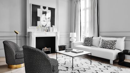 Gray and white and black living room