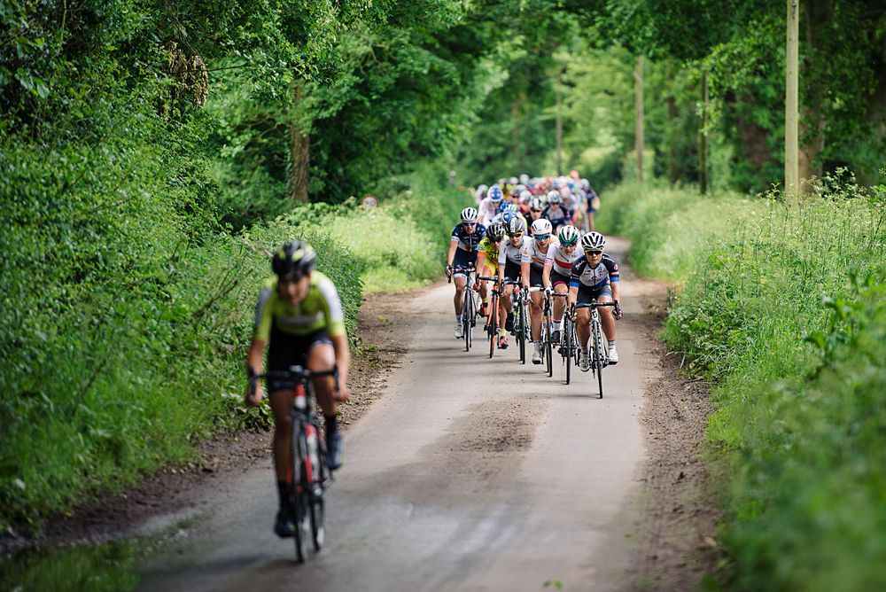 Emilie Moberg leads the chase of lne attacker, Esra Tromp at Aviva Women's Tour 2016 - Stage 1