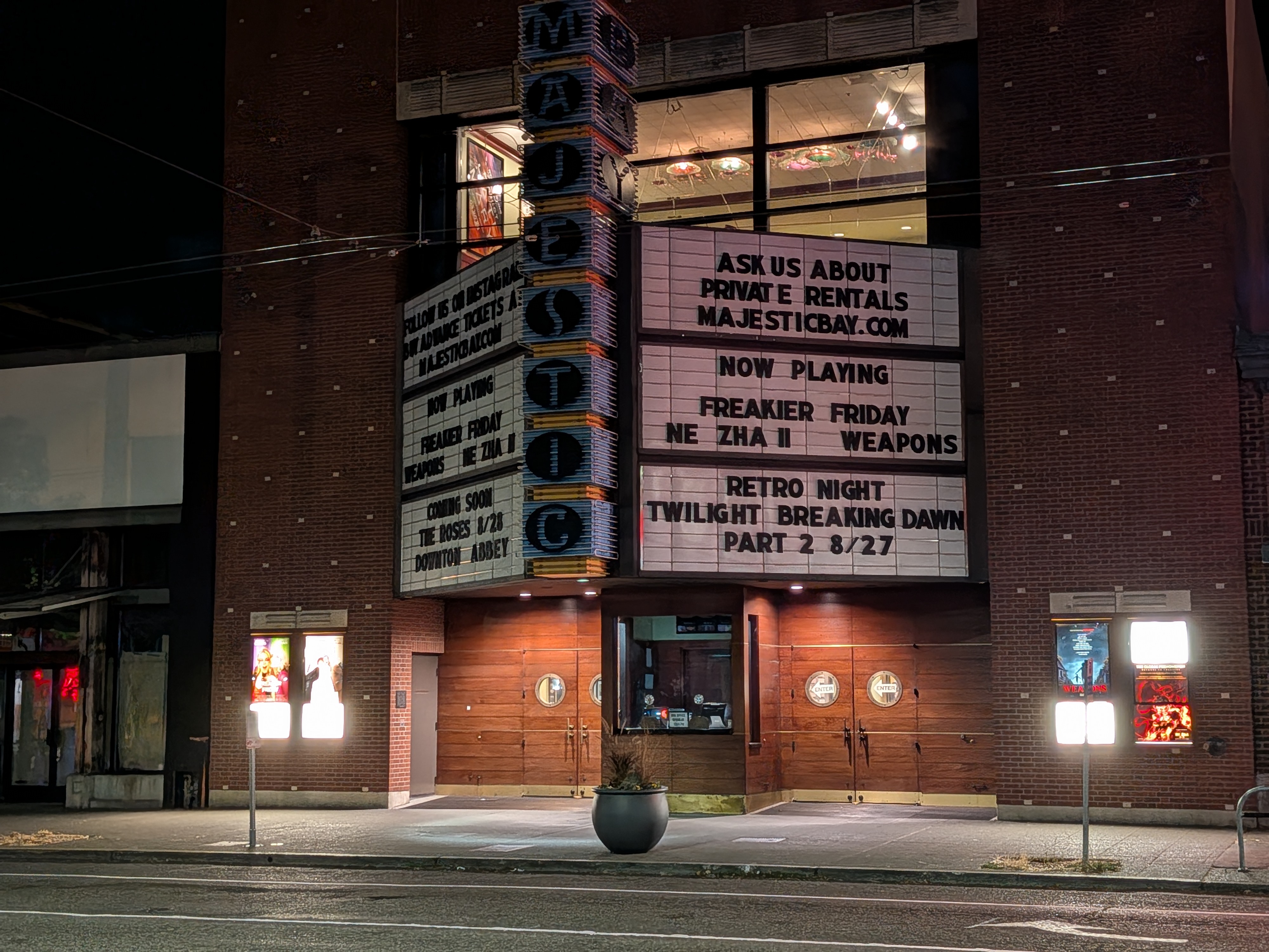 A movie theater marquee