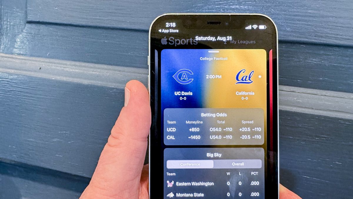 Apple sports app on an iPhone showing a college football score