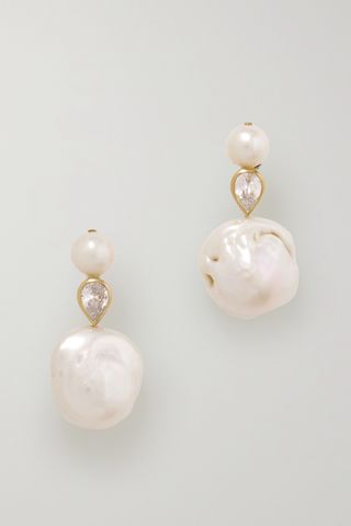 + NET SUSTAIN recycled gold vermeil crystal and pearl earrings