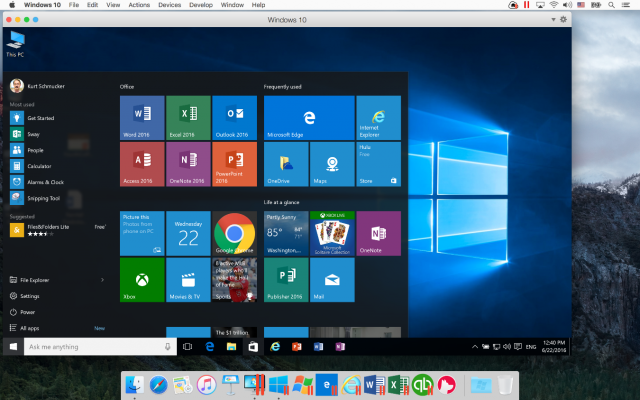 the windows10 start menu on a mac