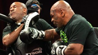 Mike Tyson boxing during his workout session