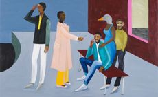 painting of Black figures talking, part of ‘The Time is Always Now: Artists Reframe the Black Figure’ at the National Portrait Gallery, London