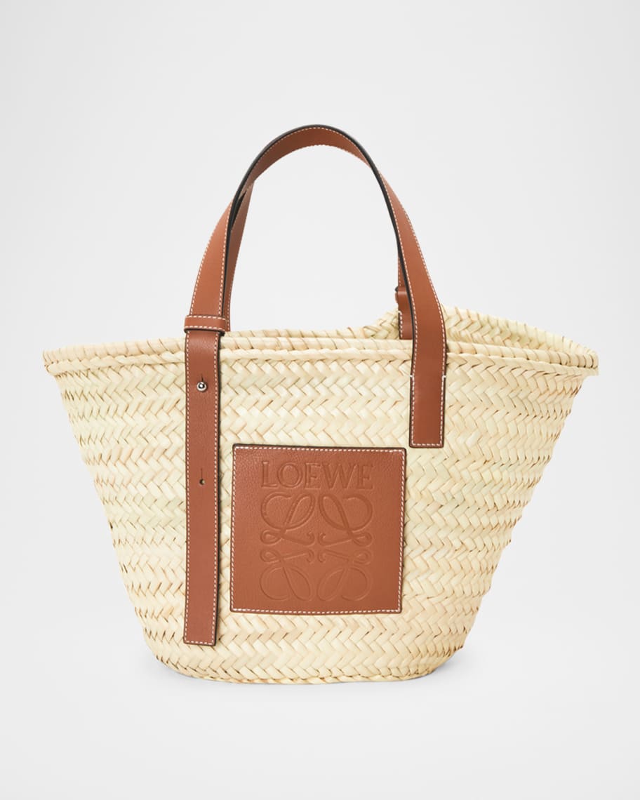 X Paula’s Ibiza Basket Bag in Palm Leaf With Leather Handles