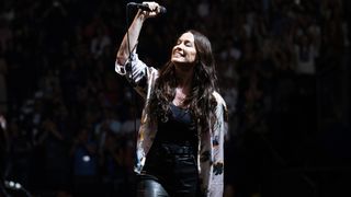 LONDON, ENGLAND - JULY 27: (EDITORIAL USE ONLY) Alanis Morrisette performs live on stage at The O2 Arena on July 27, 2025 in London, England. (Photo by Samir Hussein/WireImage for ABA)