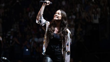 LONDON, ENGLAND - JULY 27: (EDITORIAL USE ONLY) Alanis Morrisette performs live on stage at The O2 Arena on July 27, 2025 in London, England. (Photo by Samir Hussein/WireImage for ABA)