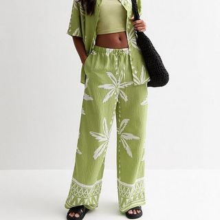 New Look green palm trousers