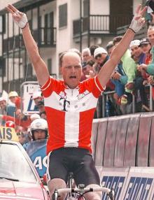 Bjarne Riis won the snow-effected stage to Sestriere in 1996 and claimed the yellow jersey in the process