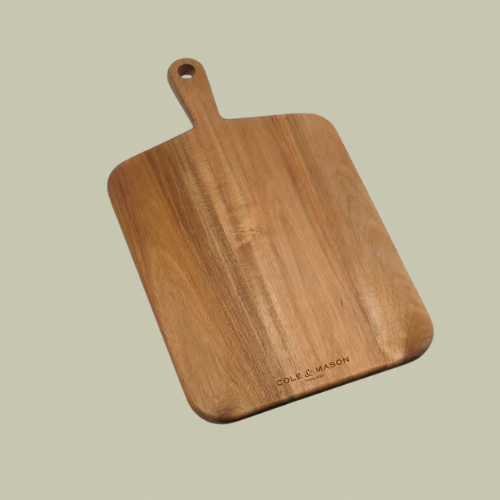 A wooden chopping board