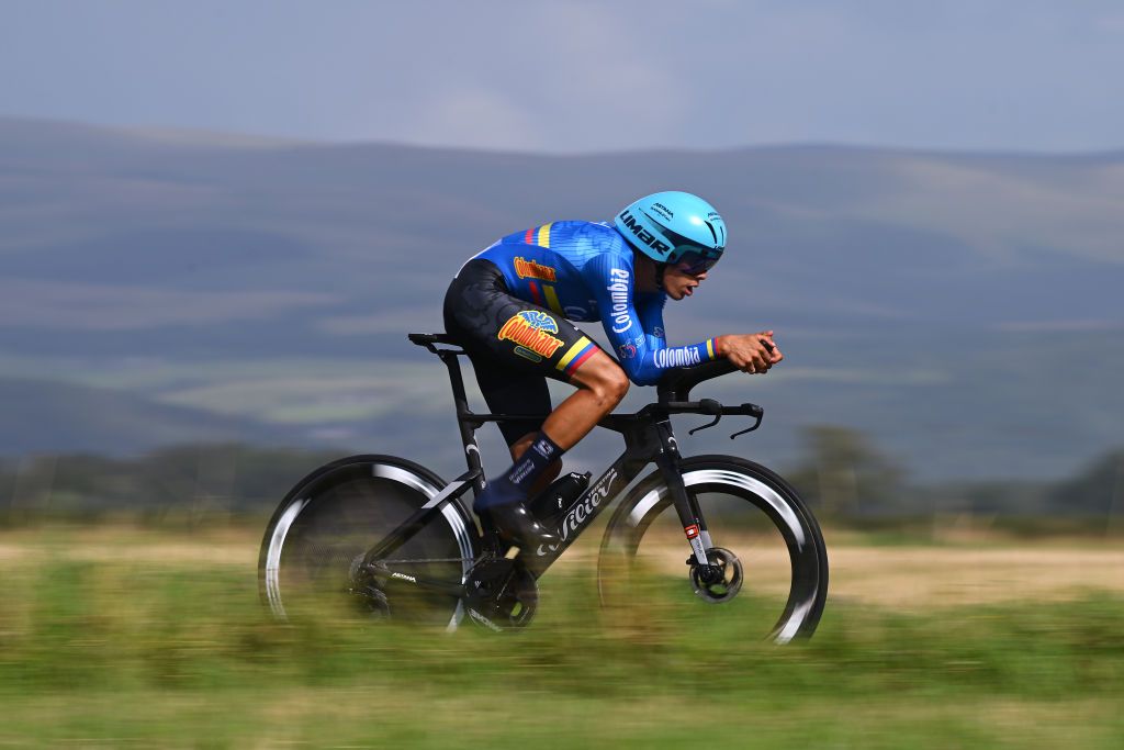 STIRLING SCOTLAND AUGUST 11 Harold Alfonso Tejada Canacue of Colombia sprints during the Men Elite Individual Time Trial a 478km race from Stirling to Stirling at the 96th UCI Cycling World Championships Glasgow 2023 Day 9 UCIWT on August 11 2023 in Stirling Scotland Photo by Dario BelingheriGetty Images